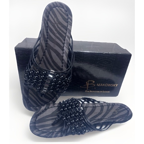 B Maskowski Women's Black Thong Beaded Sandals Size 7M - Picture 5 of 5